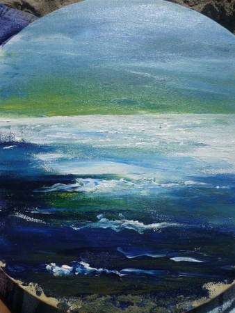 "Point de vue, à Beauduc" // acrylique et sable sur toile ronde// 40 cm