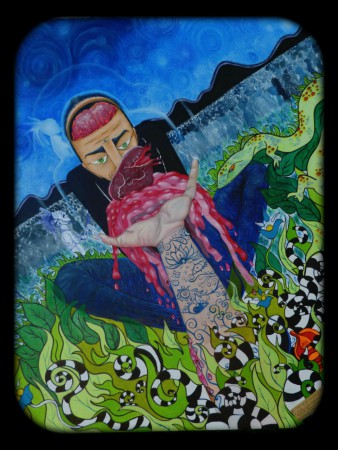 "Don de soi...viscéralement" // Acrylique + huile +stylo sur papier collé sur toile// 100 cm x 90 cm